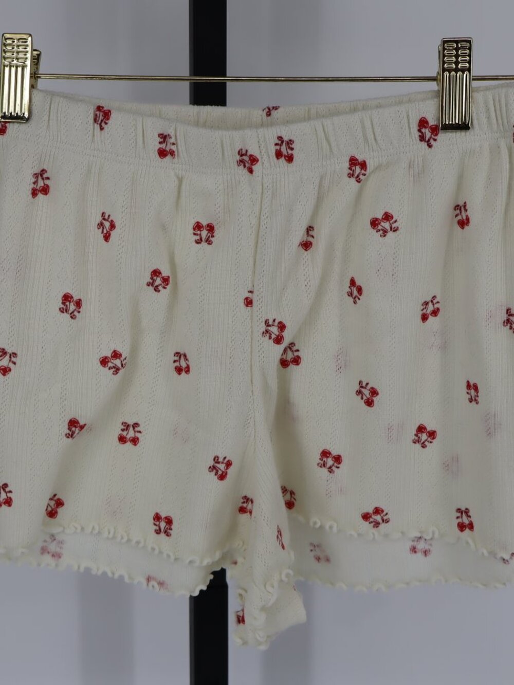 ADORE ME Cotton blend sleep shorts, ,cream with red floral embroidery Size M